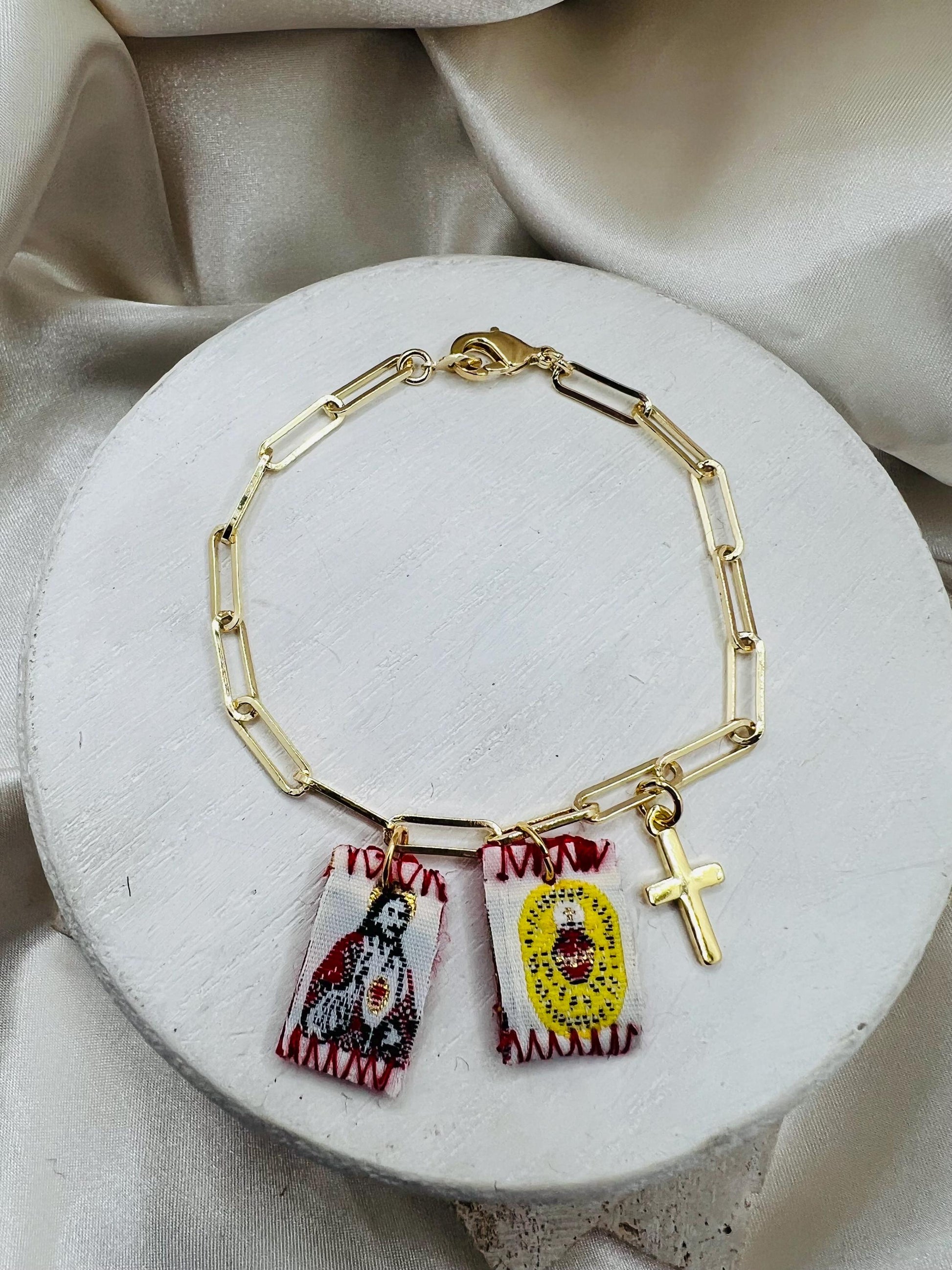 Mini Scapular Paperclip Bracelet with Cross