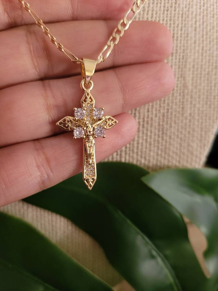 Christ’s Grace Cross pendant necklace, Crucifix, 18k gold filled