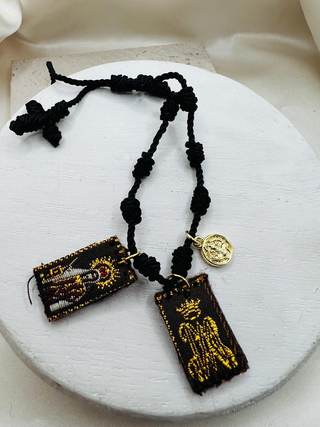 Black 7 knot Scapular Bracelet with St. Benedict charm