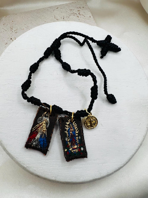 Black 7 knot Scapular Bracelet with St. Benedict charm