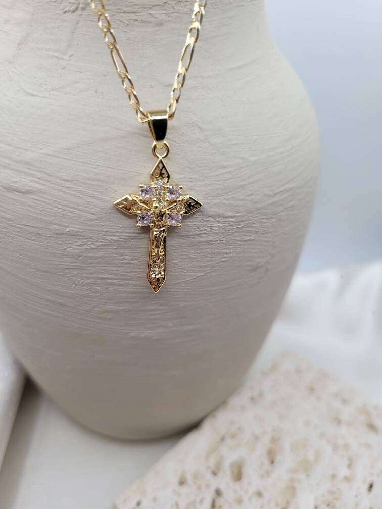 Christ’s Grace Cross pendant necklace, Crucifix, 18k gold filled