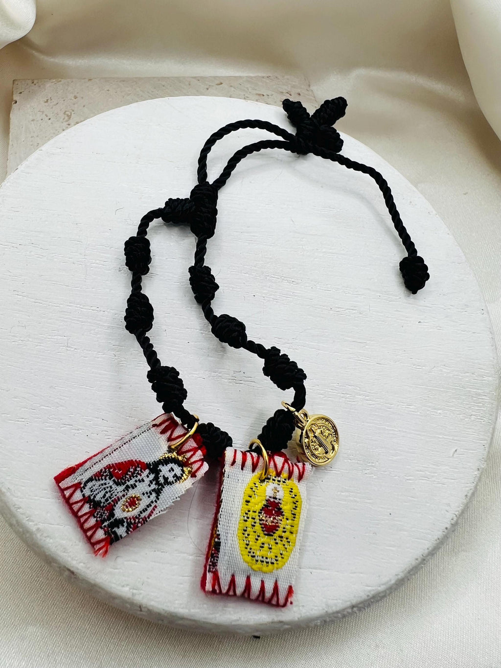 Black 7 knot Scapular Bracelet with St. Benedict charm