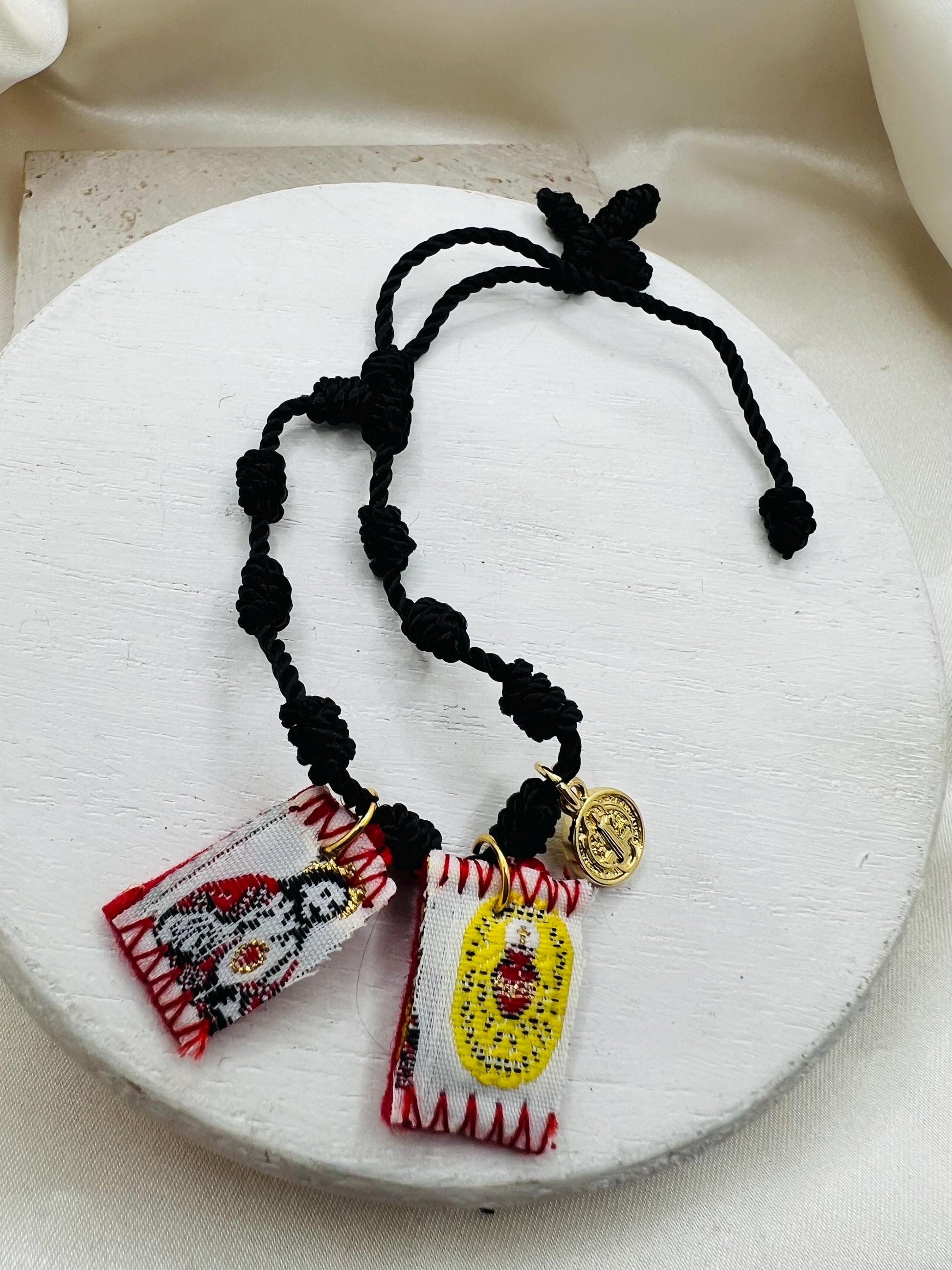Black 7 knot Scapular Bracelet with St. Benedict charm