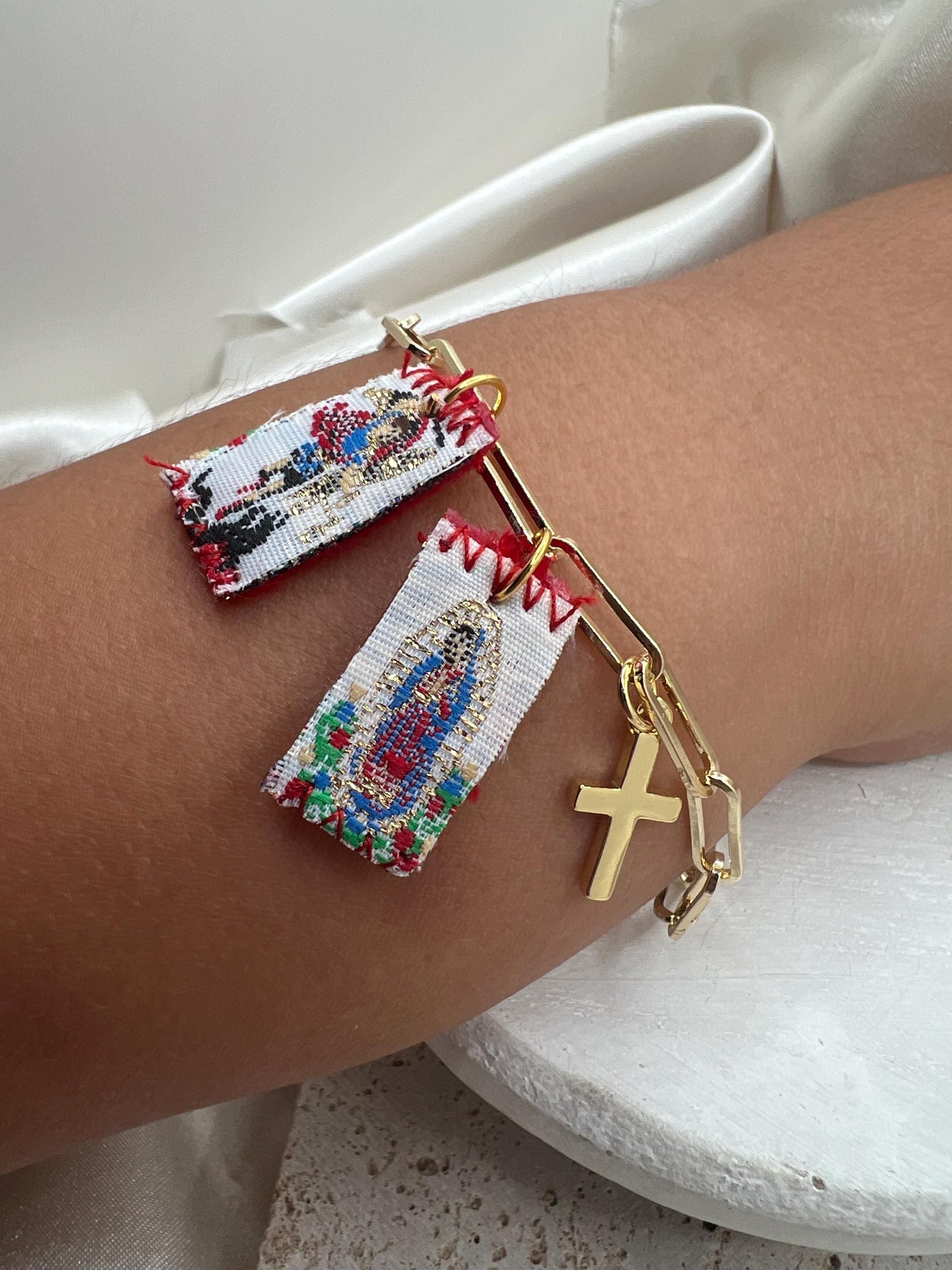 Mini Scapular Paperclip Bracelet with Cross