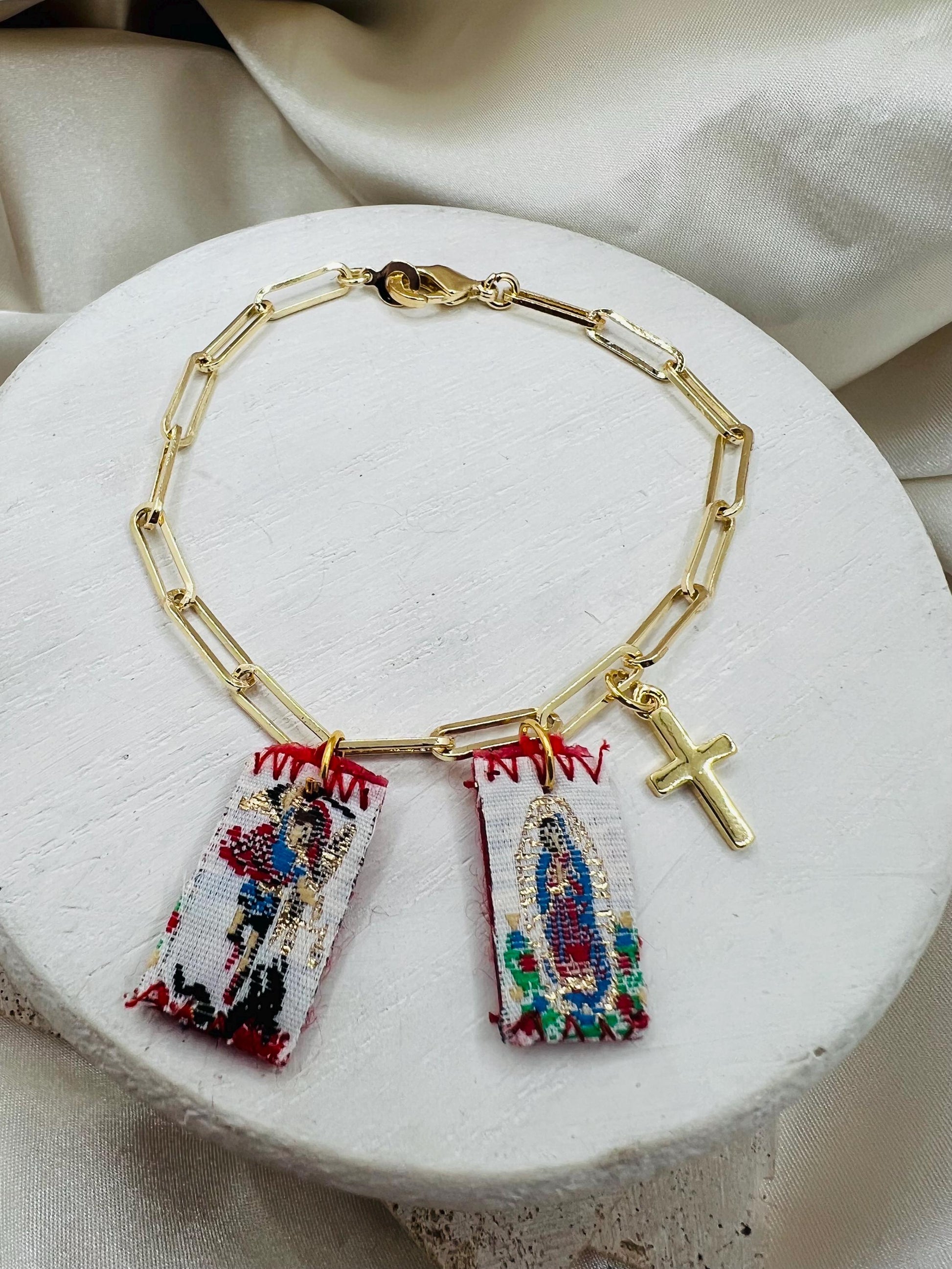 Mini Scapular Paperclip Bracelet with Cross
