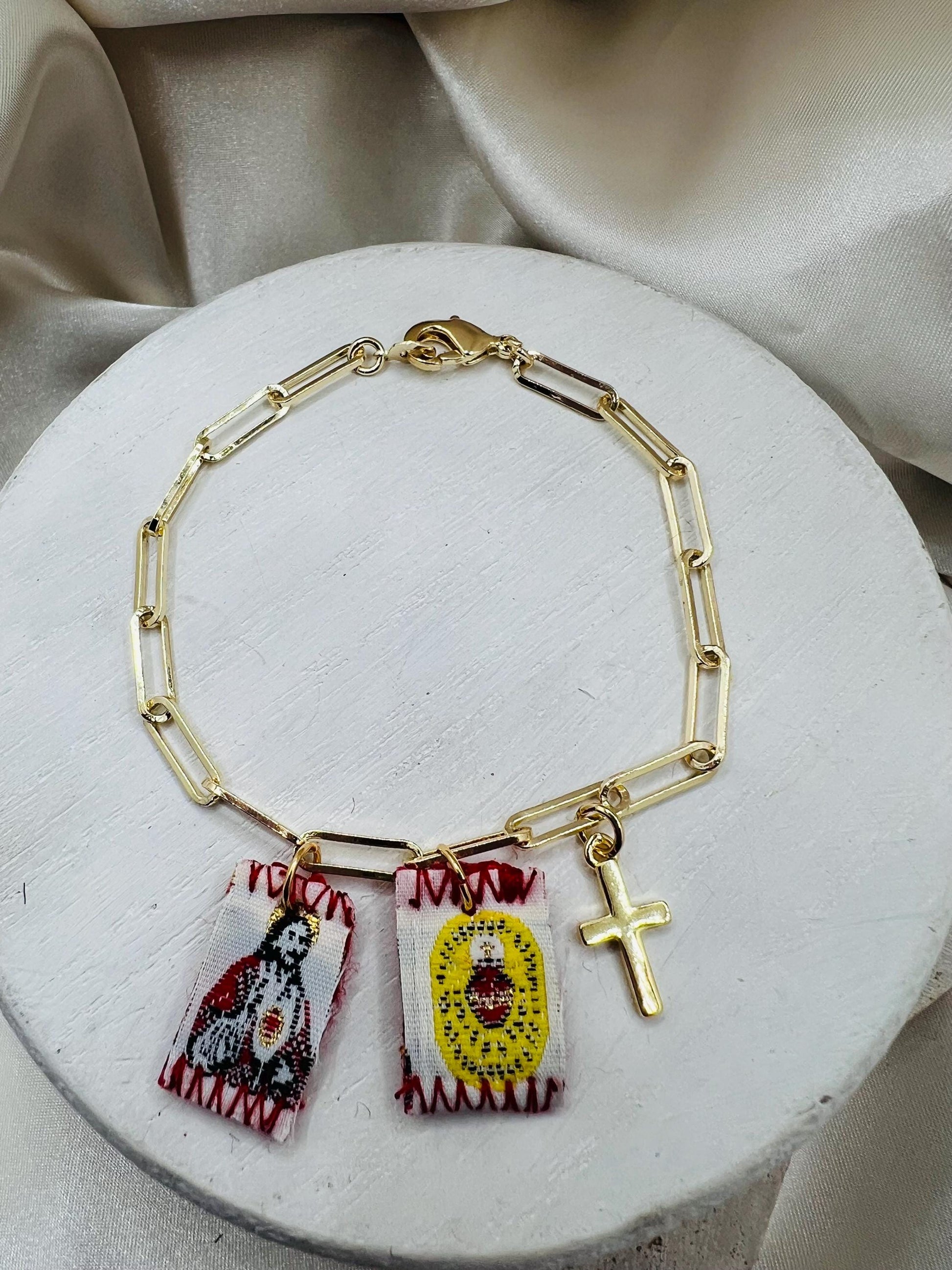 Mini Scapular Paperclip Bracelet with Cross