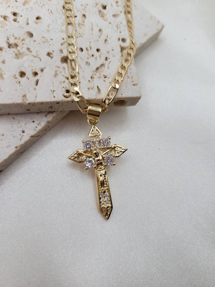 Christ’s Grace Cross pendant necklace, Crucifix, 18k gold filled