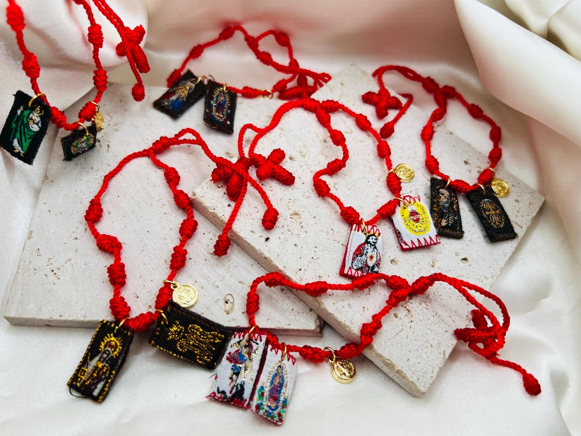 Red 7 Knot Scapular Bracelet with St. Benedict Charm