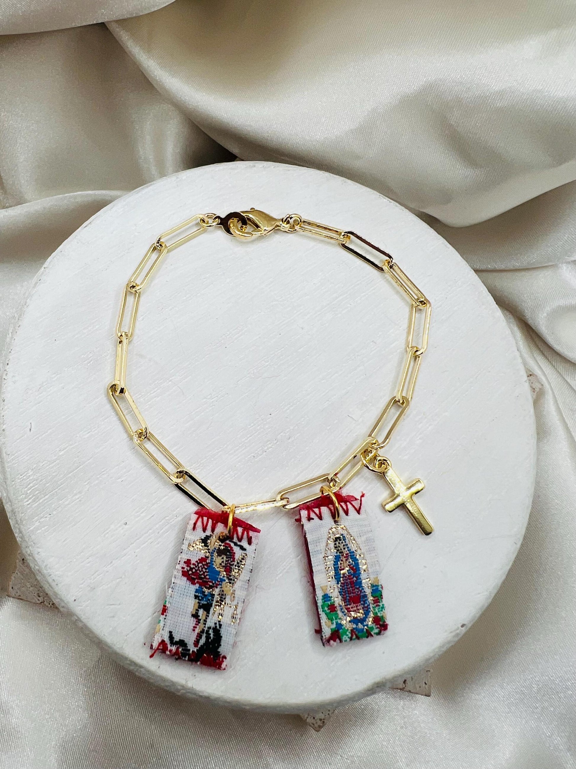 Mini Scapular Paperclip Bracelet with Cross