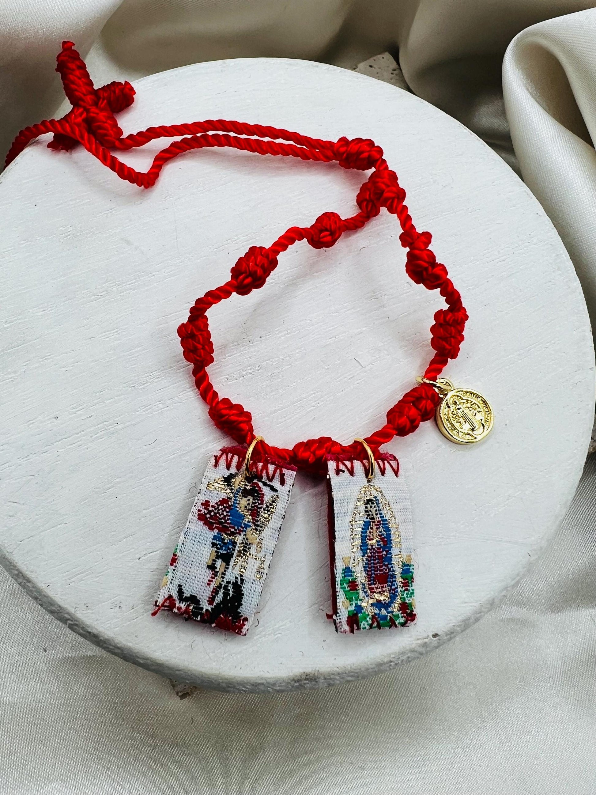 Red 7 Knot Scapular Bracelet with St. Benedict Charm