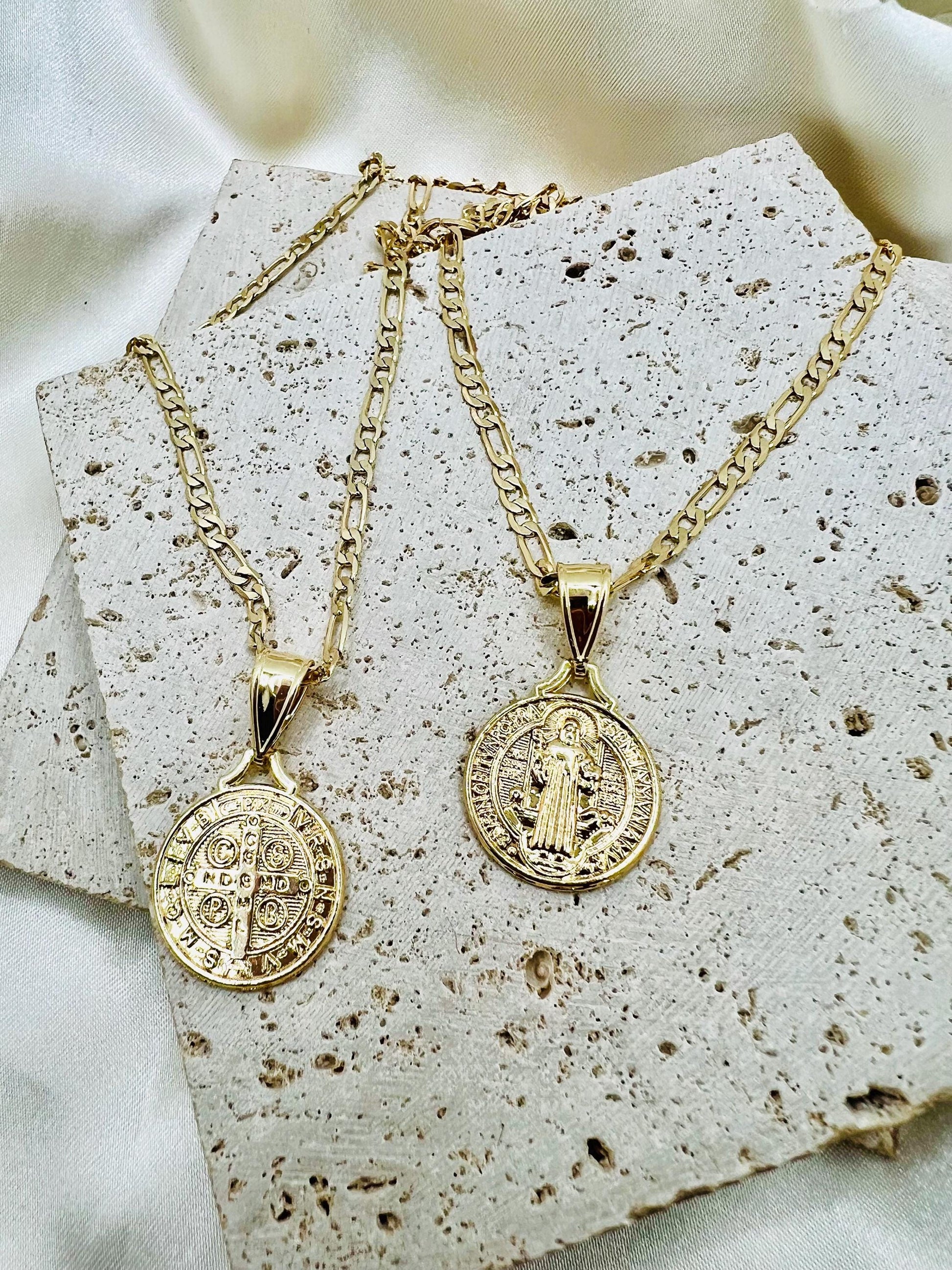 Classic St.Benedict charm necklace, 18k gold filled, San Benito