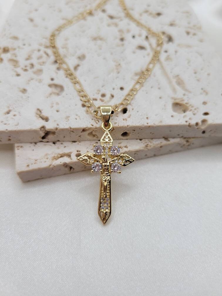Christ’s Grace Cross pendant necklace, Crucifix, 18k gold filled