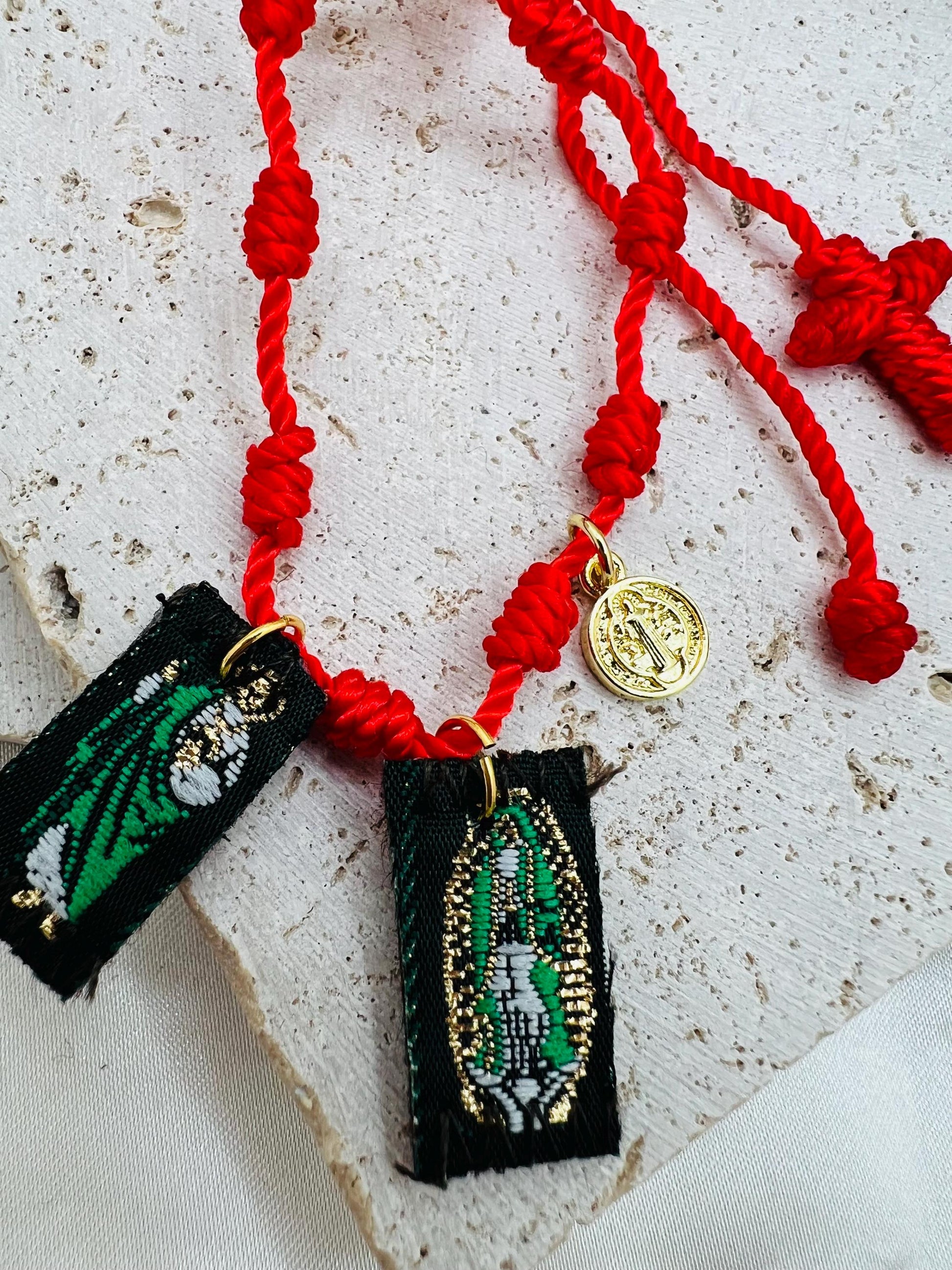 Red 7 Knot Scapular Bracelet with St. Benedict Charm