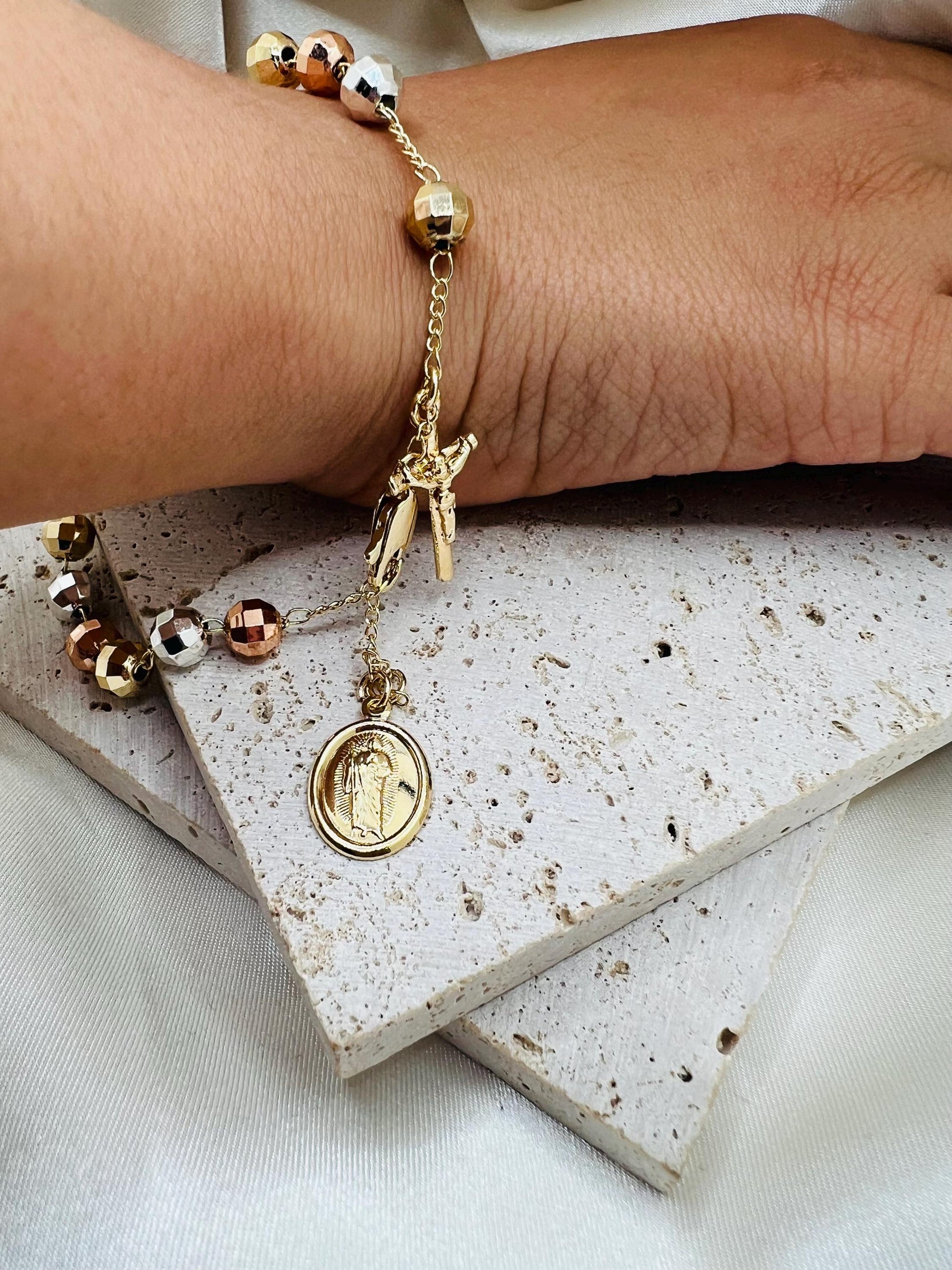 St.Jude Rosary Bracelet, tri tone