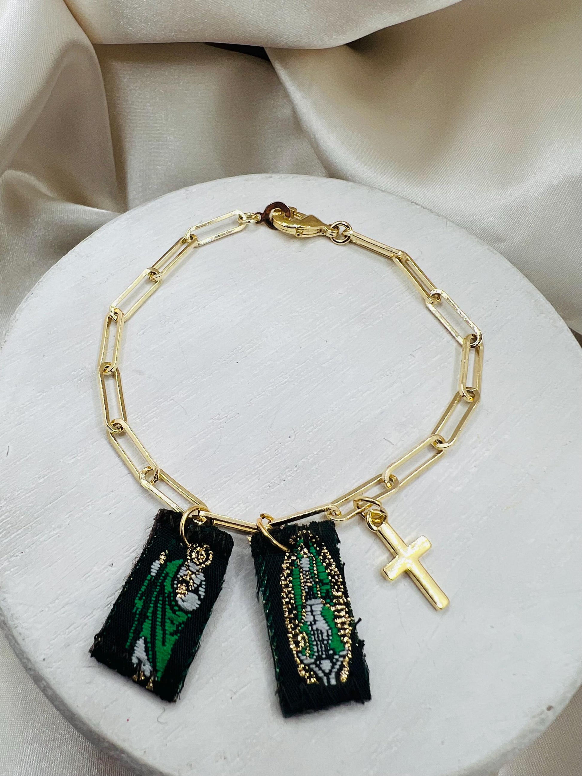 Mini Scapular Paperclip Bracelet with Cross