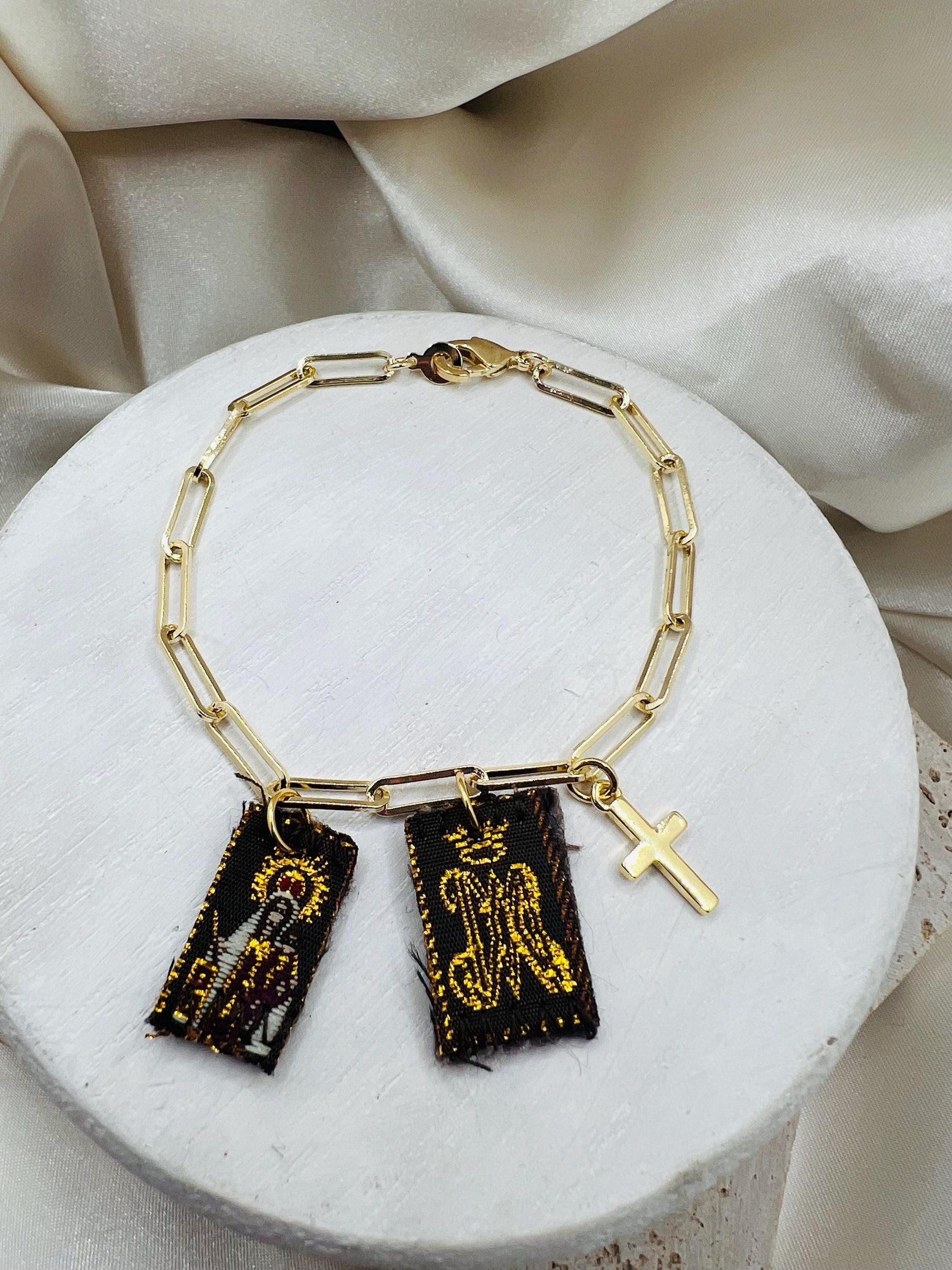 Mini Scapular Paperclip Bracelet with Cross