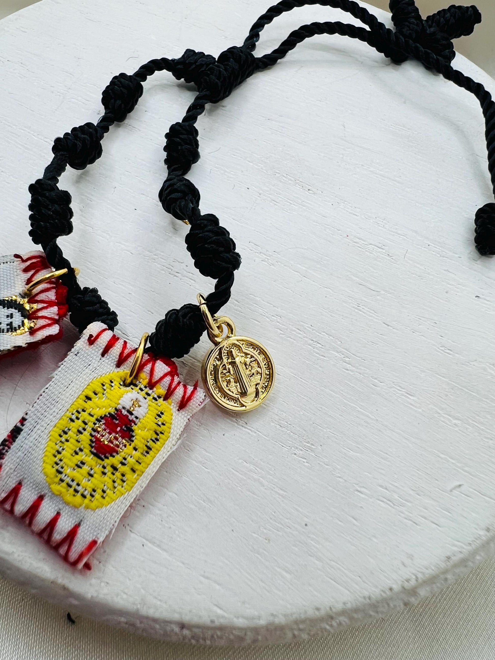 Black 7 knot Scapular Bracelet with St. Benedict charm