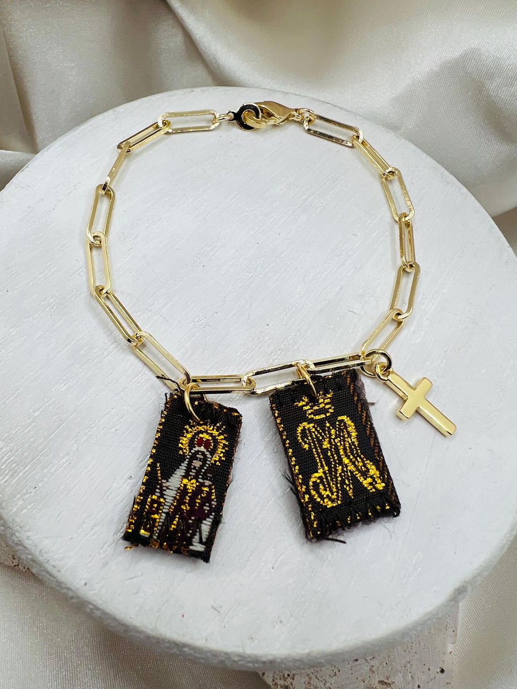 Mini Scapular Paperclip Bracelet with Cross