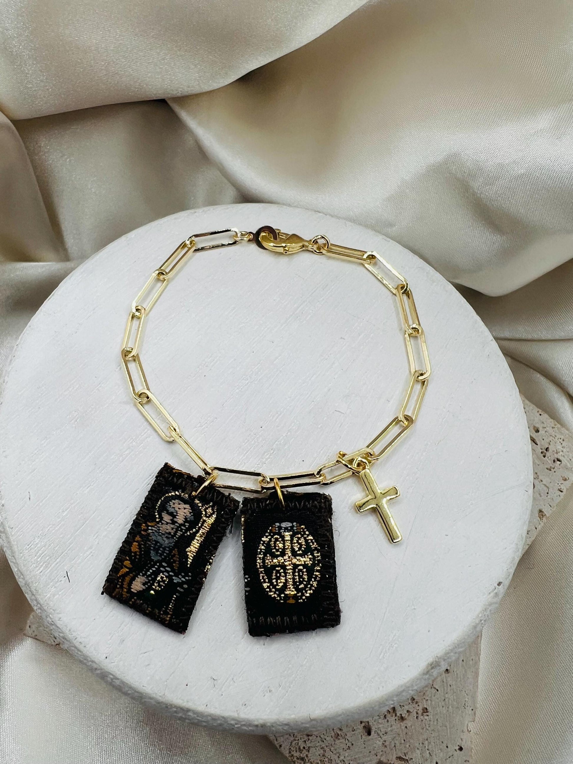 Mini Scapular Paperclip Bracelet with Cross