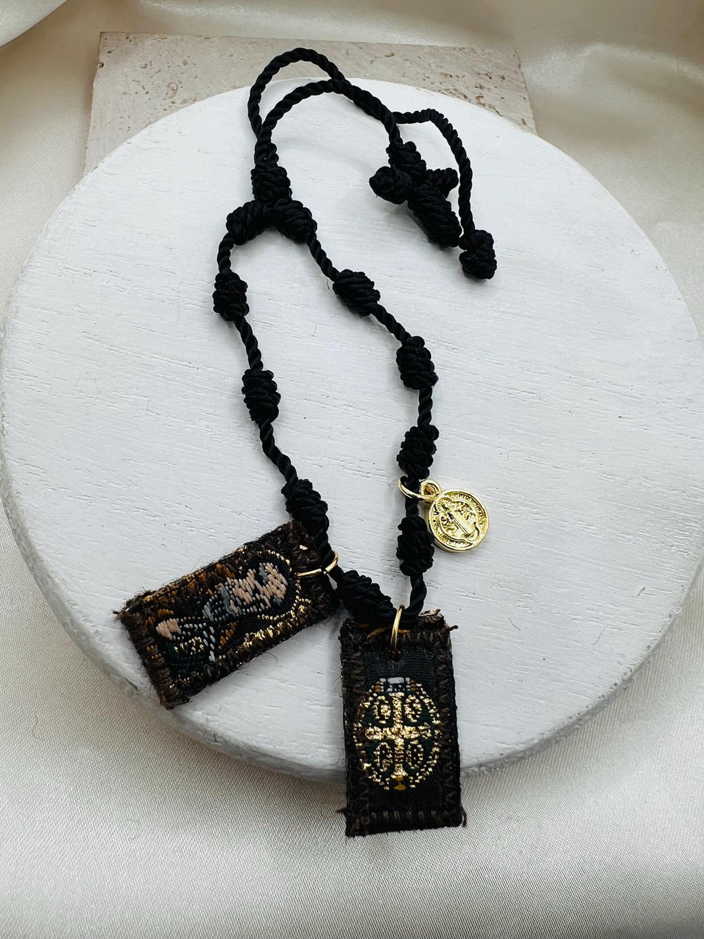 Black 7 knot Scapular Bracelet with St. Benedict charm