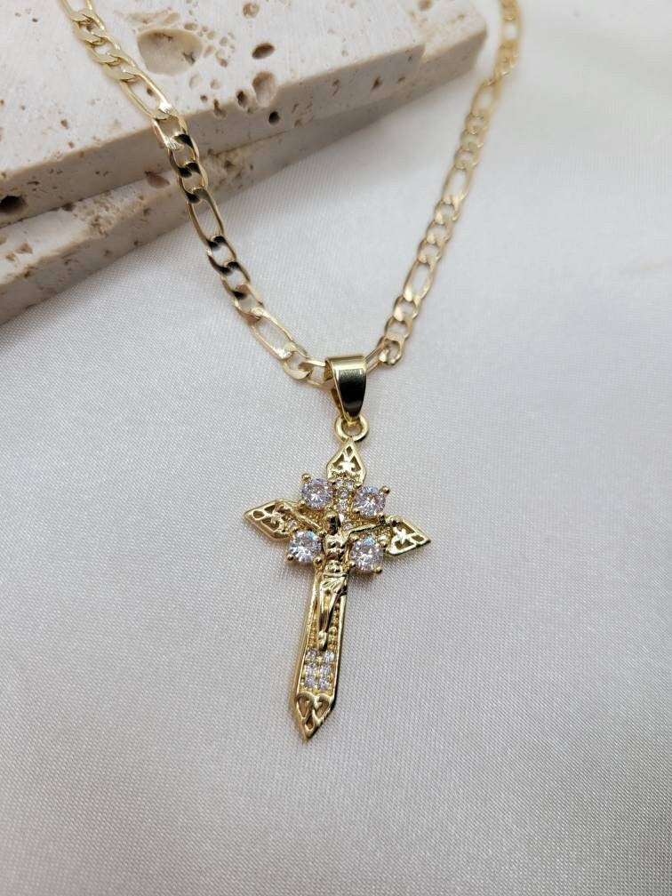 Christ’s Grace Cross pendant necklace, Crucifix, 18k gold filled