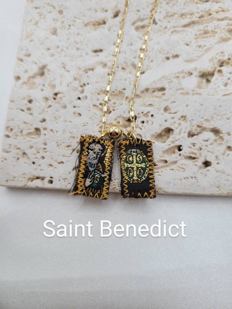 Mini Scapular 18k gold filled necklace, diff. Saint options