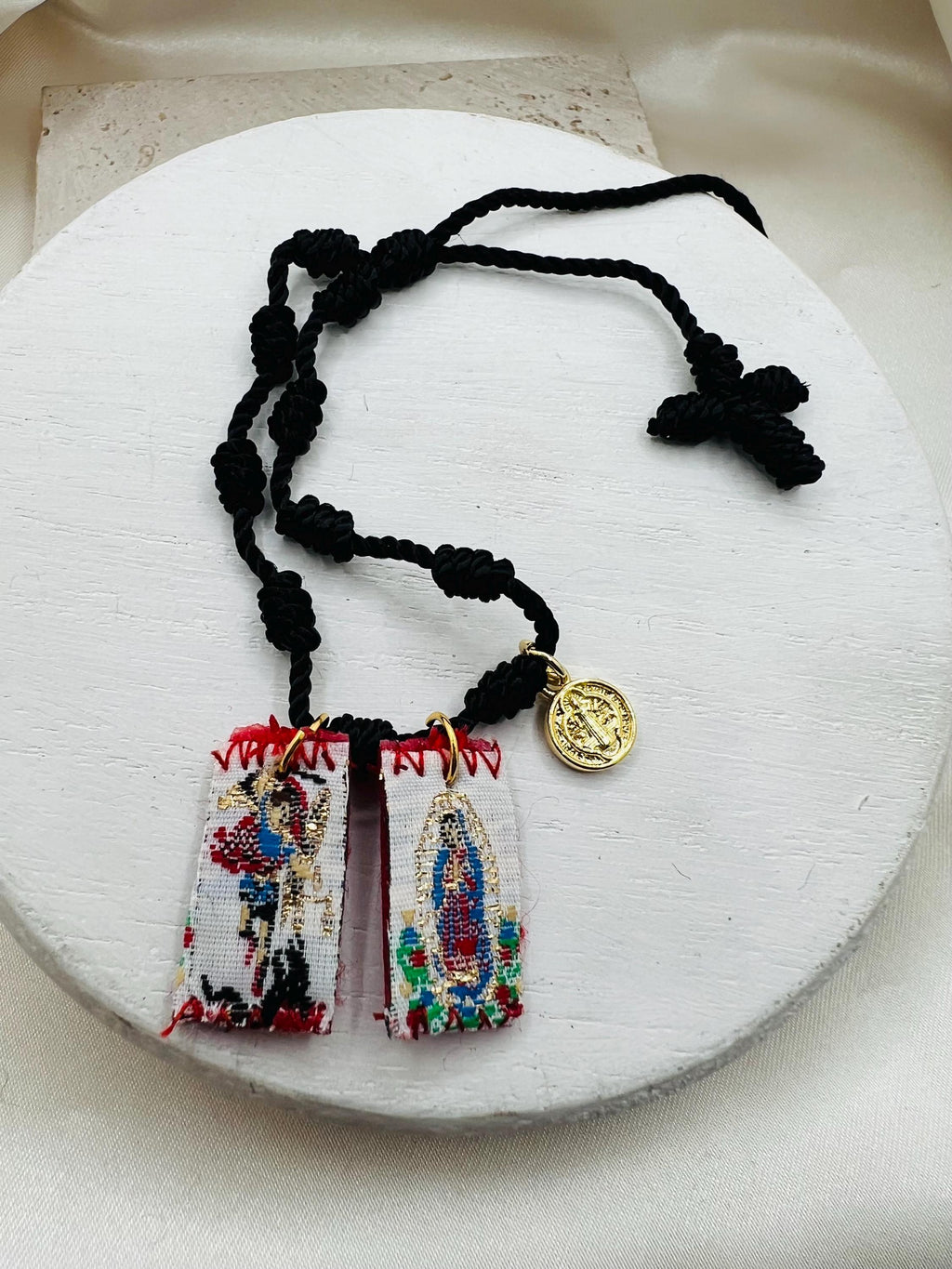 Black 7 knot Scapular Bracelet with St. Benedict charm