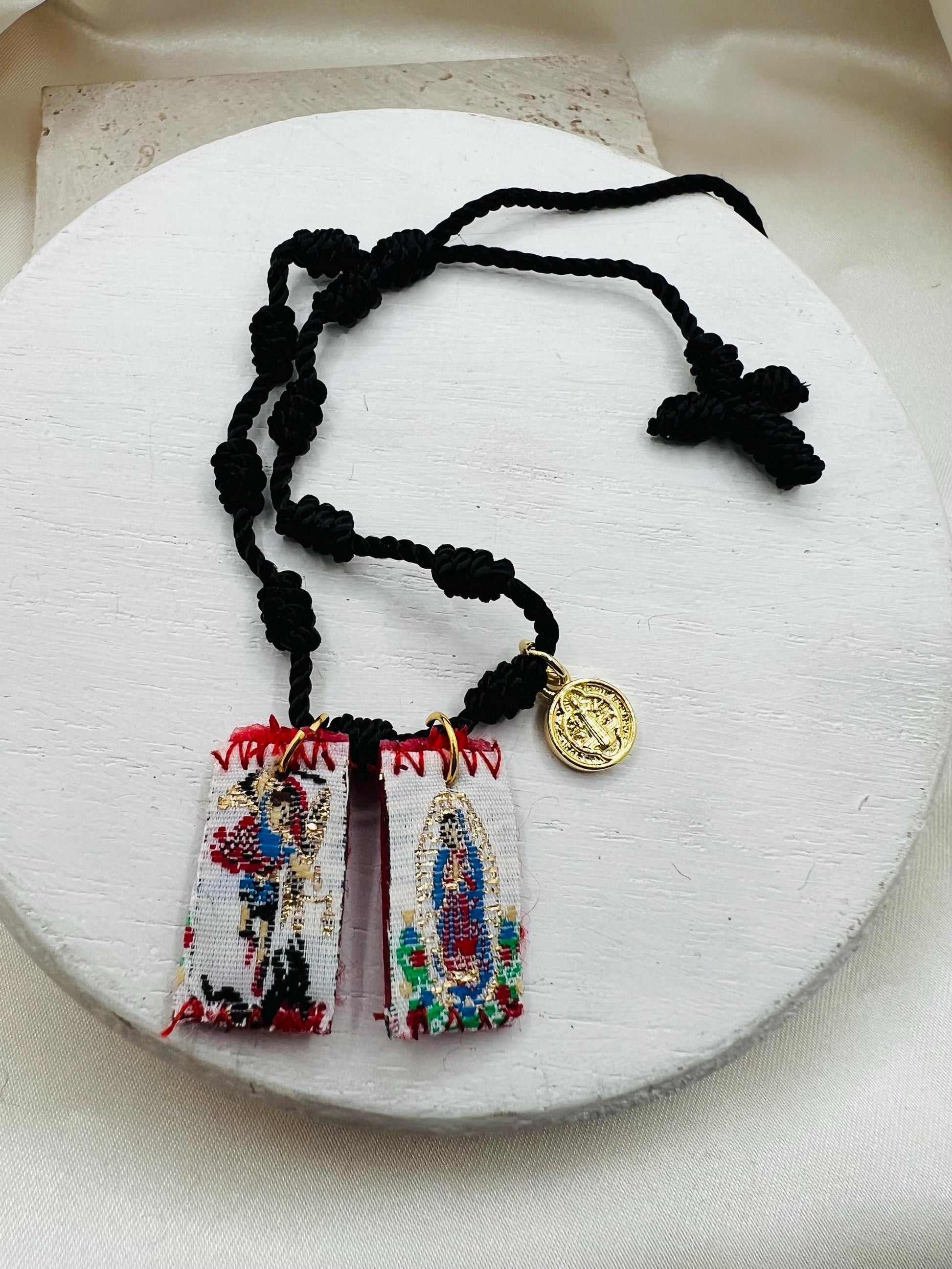 Black 7 knot Scapular Bracelet with St. Benedict charm