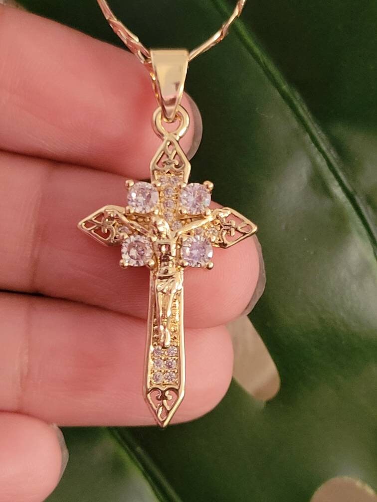 Christ’s Grace Cross pendant necklace, Crucifix, 18k gold filled