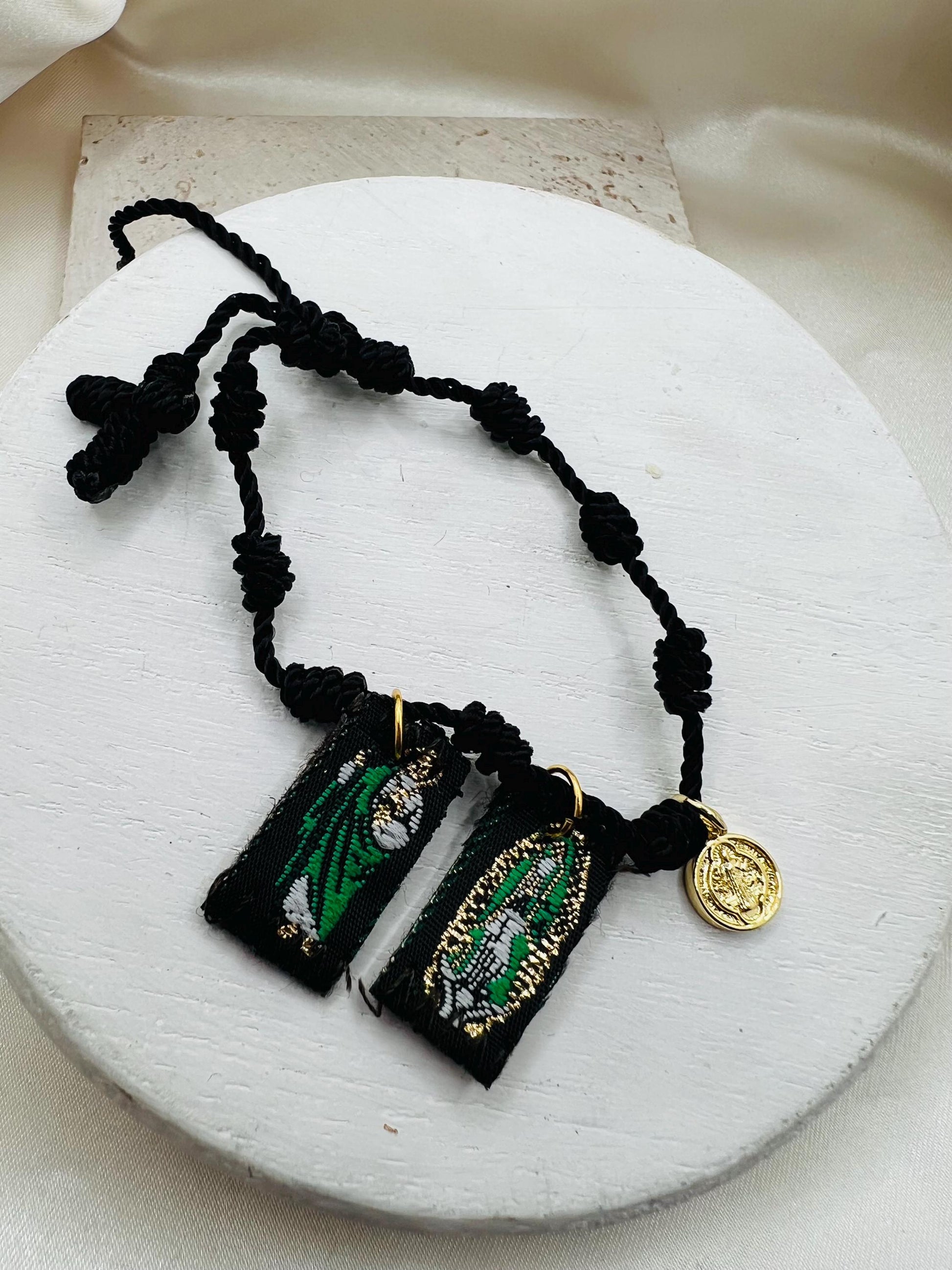 Black 7 knot Scapular Bracelet with St. Benedict charm