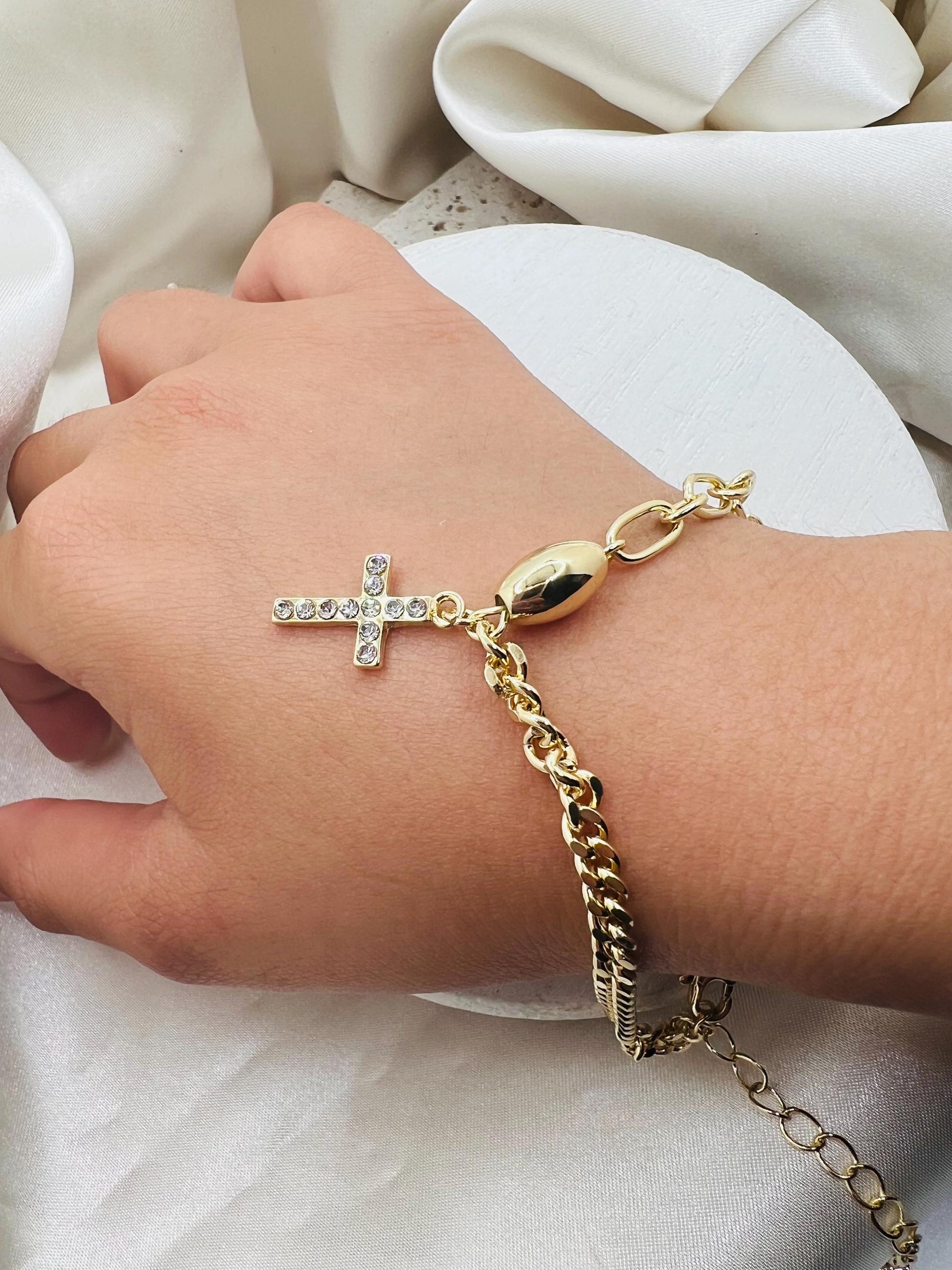 Rhinestone Cross Bracelet