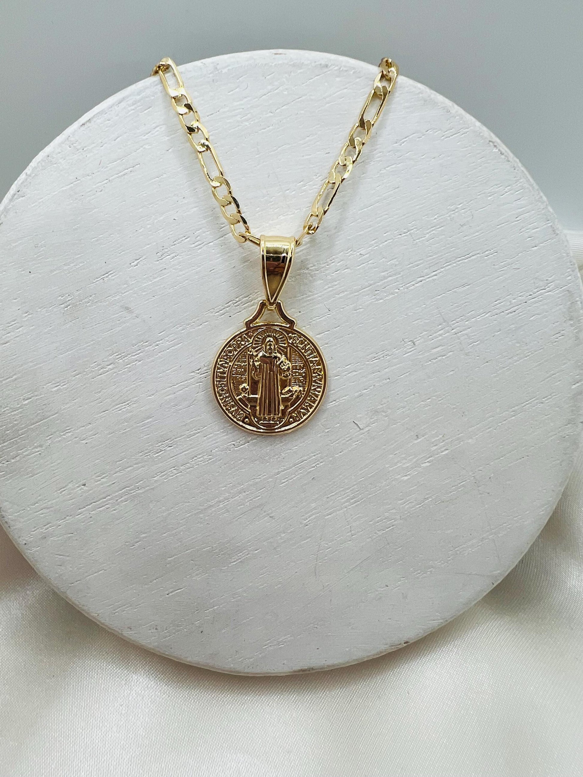 Classic St.Benedict charm necklace, 18k gold filled, San Benito