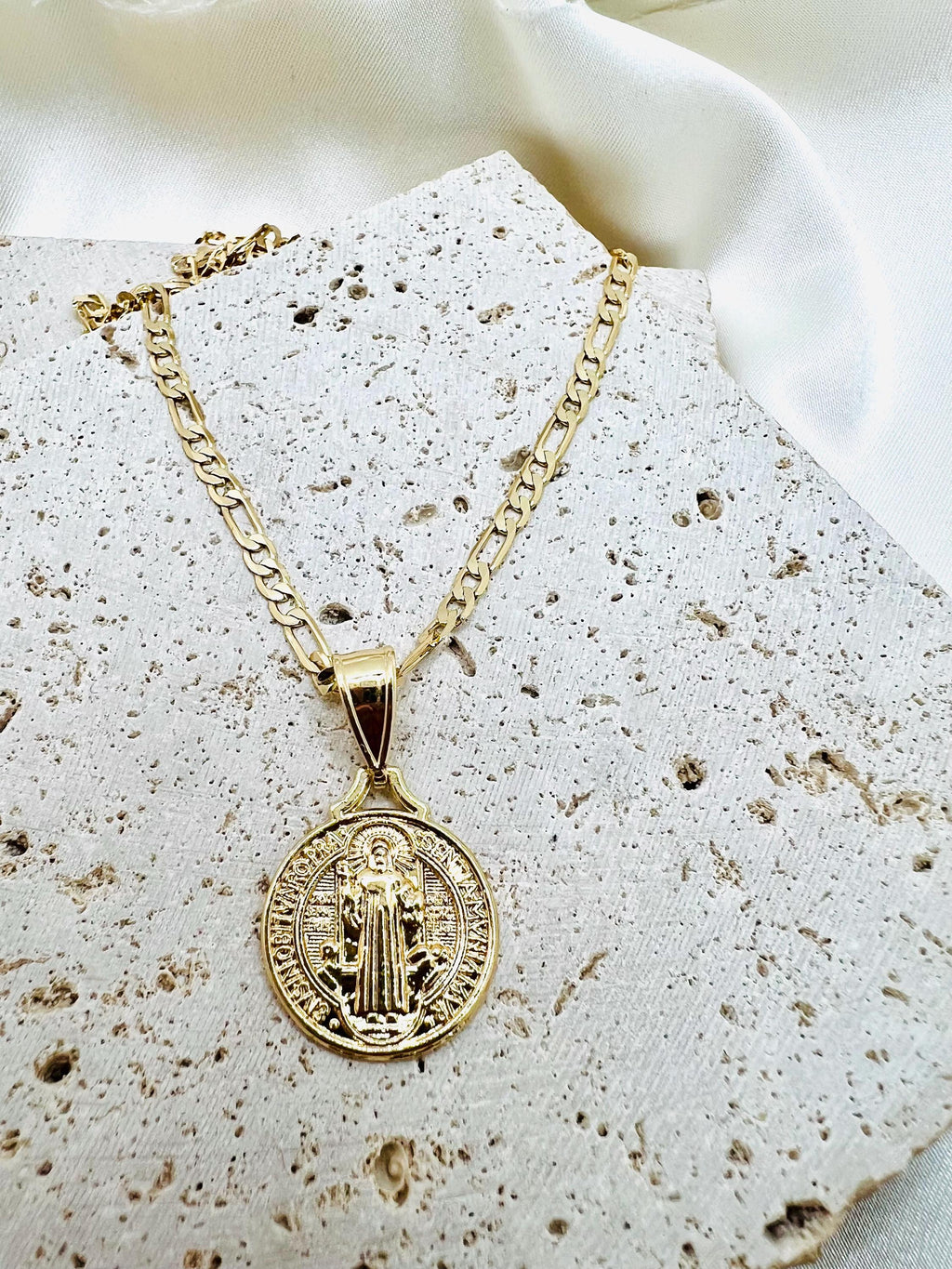 Classic St.Benedict charm necklace, 18k gold filled, San Benito