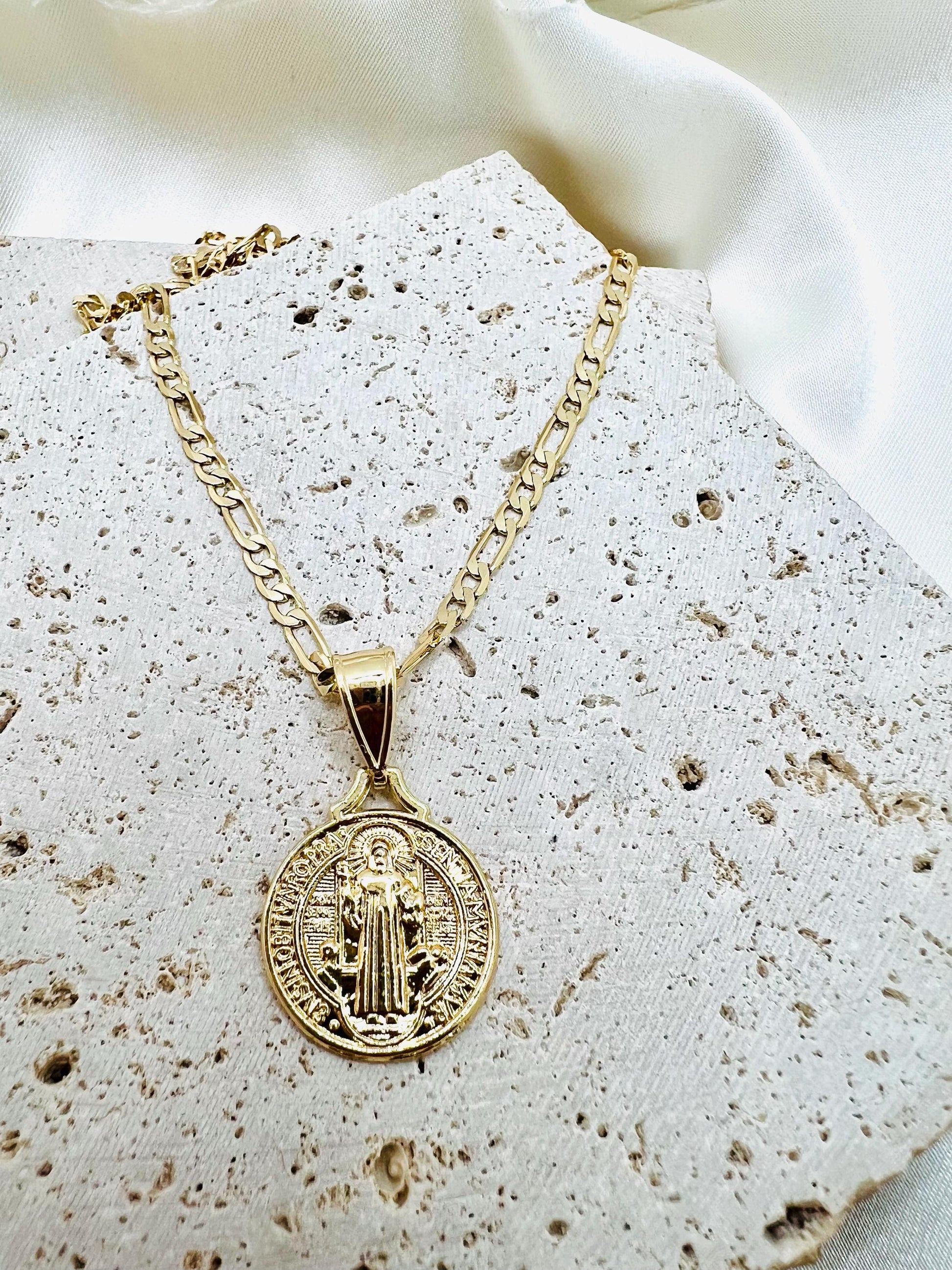Classic St.Benedict charm necklace, 18k gold filled, San Benito
