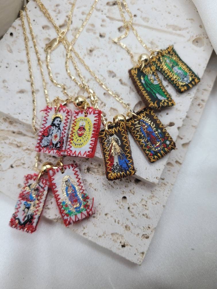 Mini Scapular 18k gold filled necklace, diff. Saint options