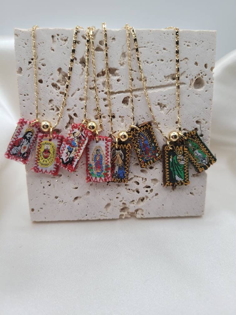 Mini Scapular 18k gold filled necklace, diff. Saint options
