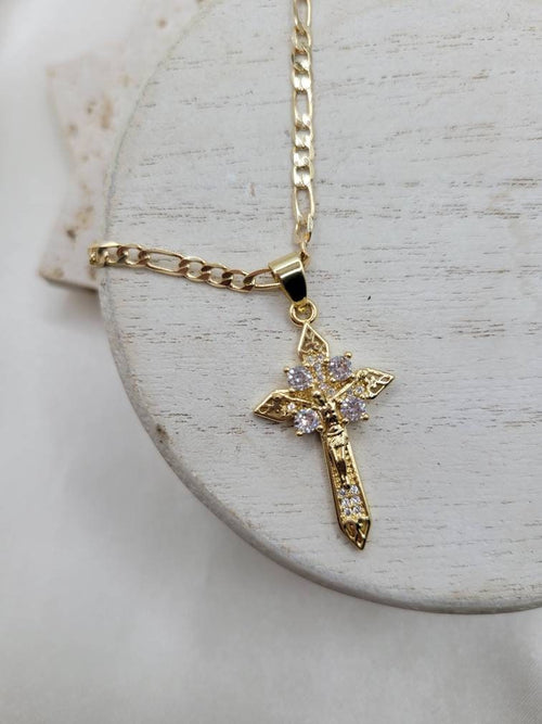 Christ’s Grace Cross pendant necklace, Crucifix, 18k gold filled
