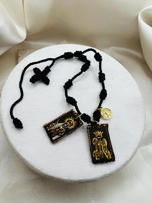Black 7 knot Scapular Bracelet with St. Benedict charm