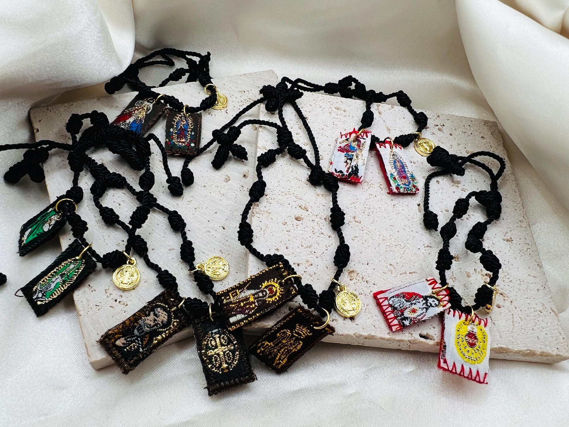 Black 7 knot Scapular Bracelet with St. Benedict charm