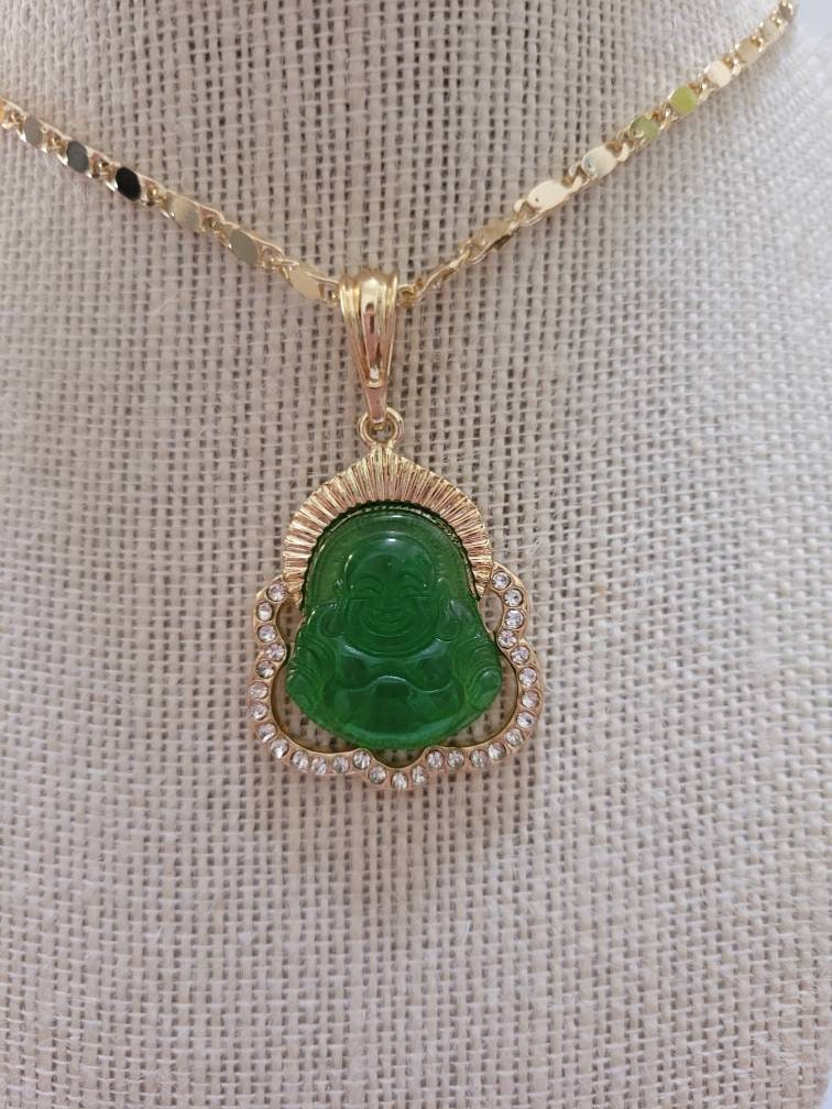 Green Buddha pendant necklace