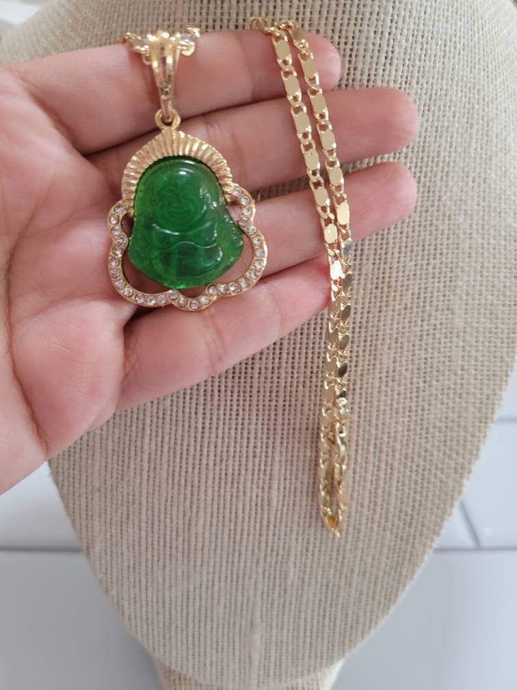 Green Buddha pendant necklace