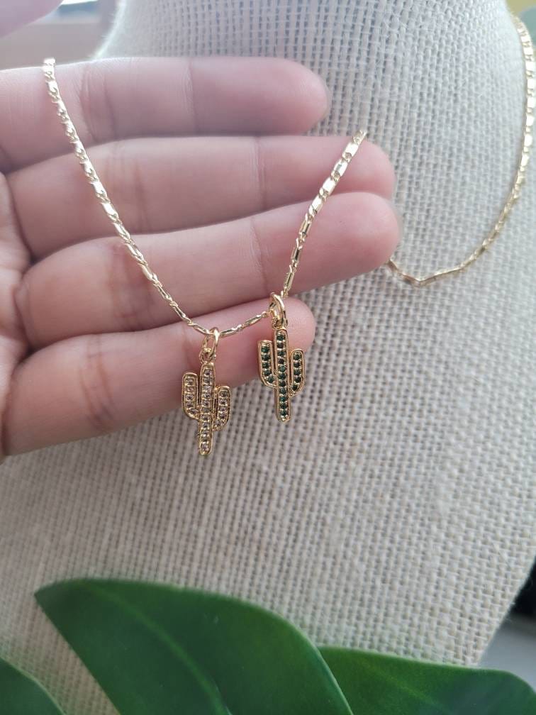 Mini Cactus charm necklace, cacti