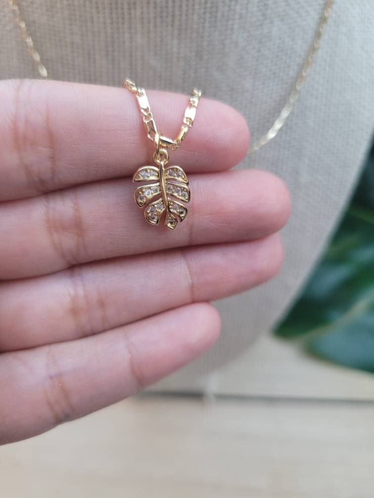 Mini Monstera leaf charm necklace