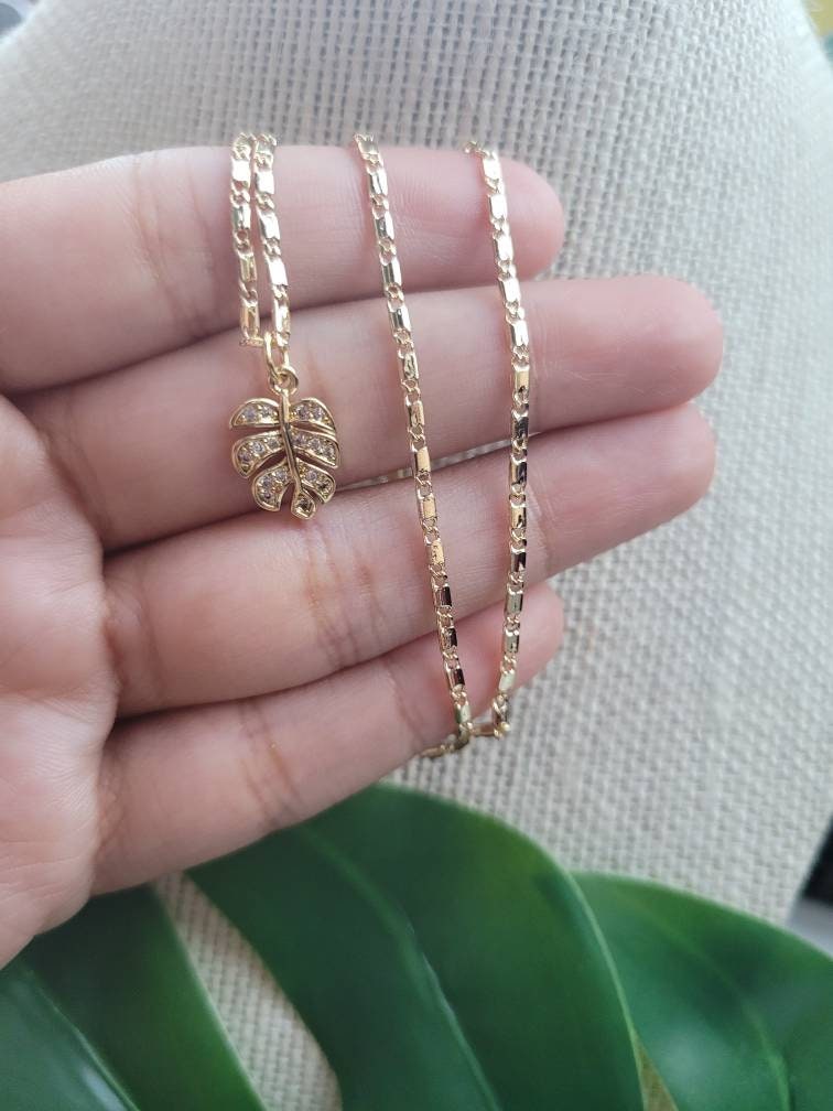 Mini Monstera leaf charm necklace