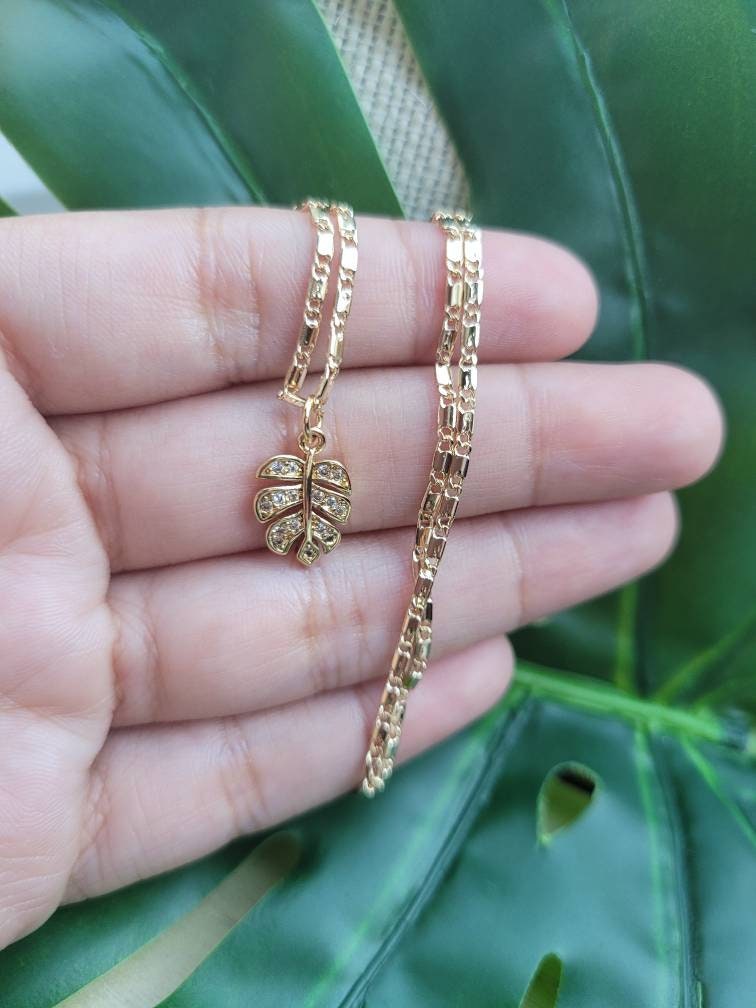 Mini Monstera leaf charm necklace