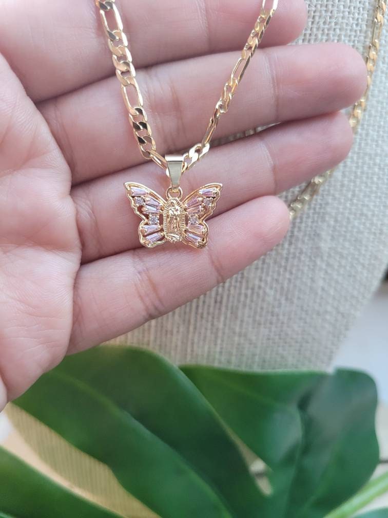 Pink Virgen Monarch charm necklace