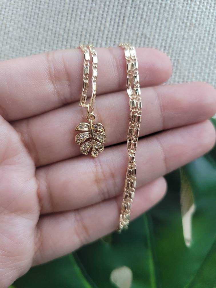 Mini Monstera leaf charm necklace