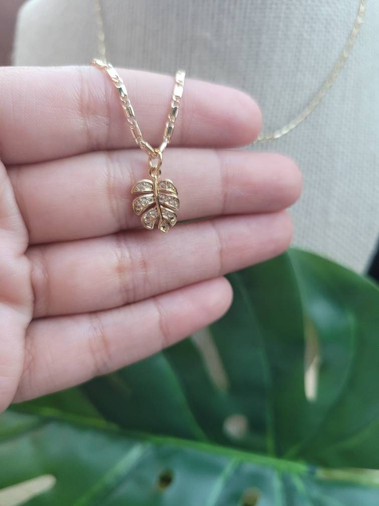Mini Monstera leaf charm necklace