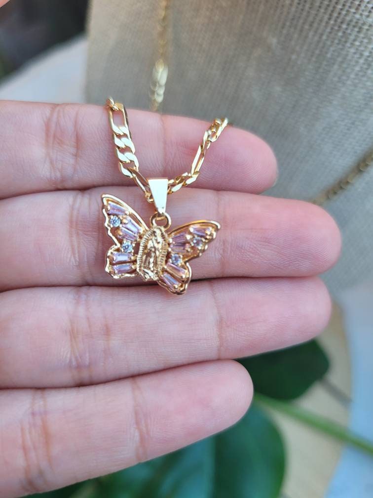 Pink Virgen Monarch charm necklace