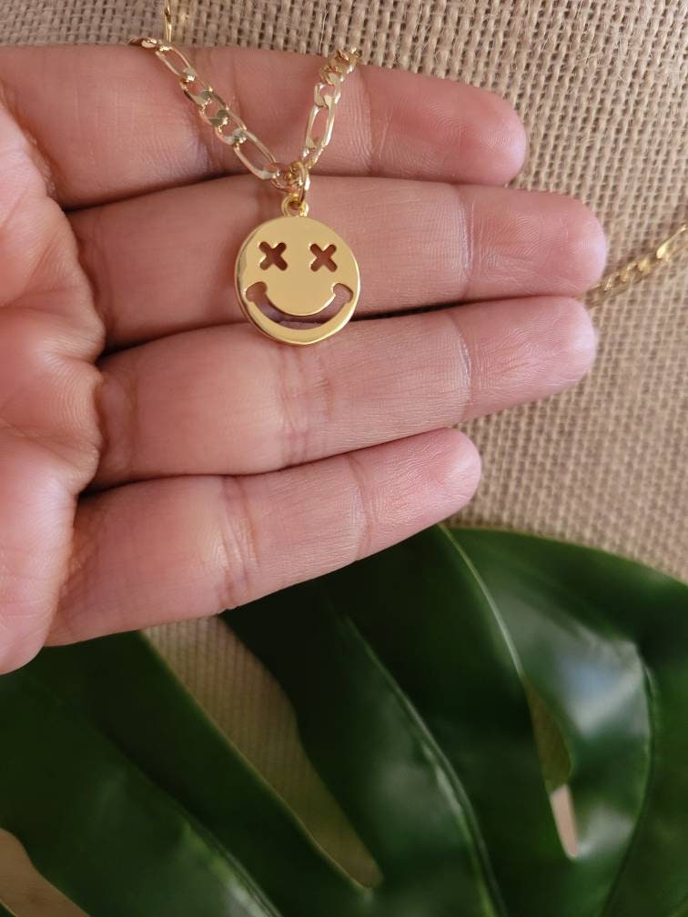 Smiley face x-eye, happy face, emoji charm Necklace